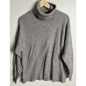 Free People Grey Ribbed Turtleneck Sweater Slouchy Cozy Knit Pullover Size XS